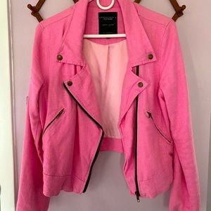 Sanctuary Clothing Pink Linen Motorcycle Jacket
